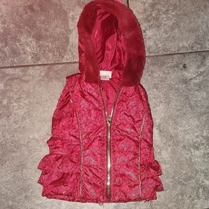 Little Lass Ruffle Vest Size 24 months Hot Pink/ Gold Fur Hood